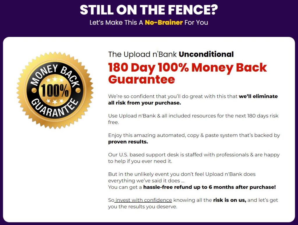 UPLOAD n' BANK Review Money Back Guarantee